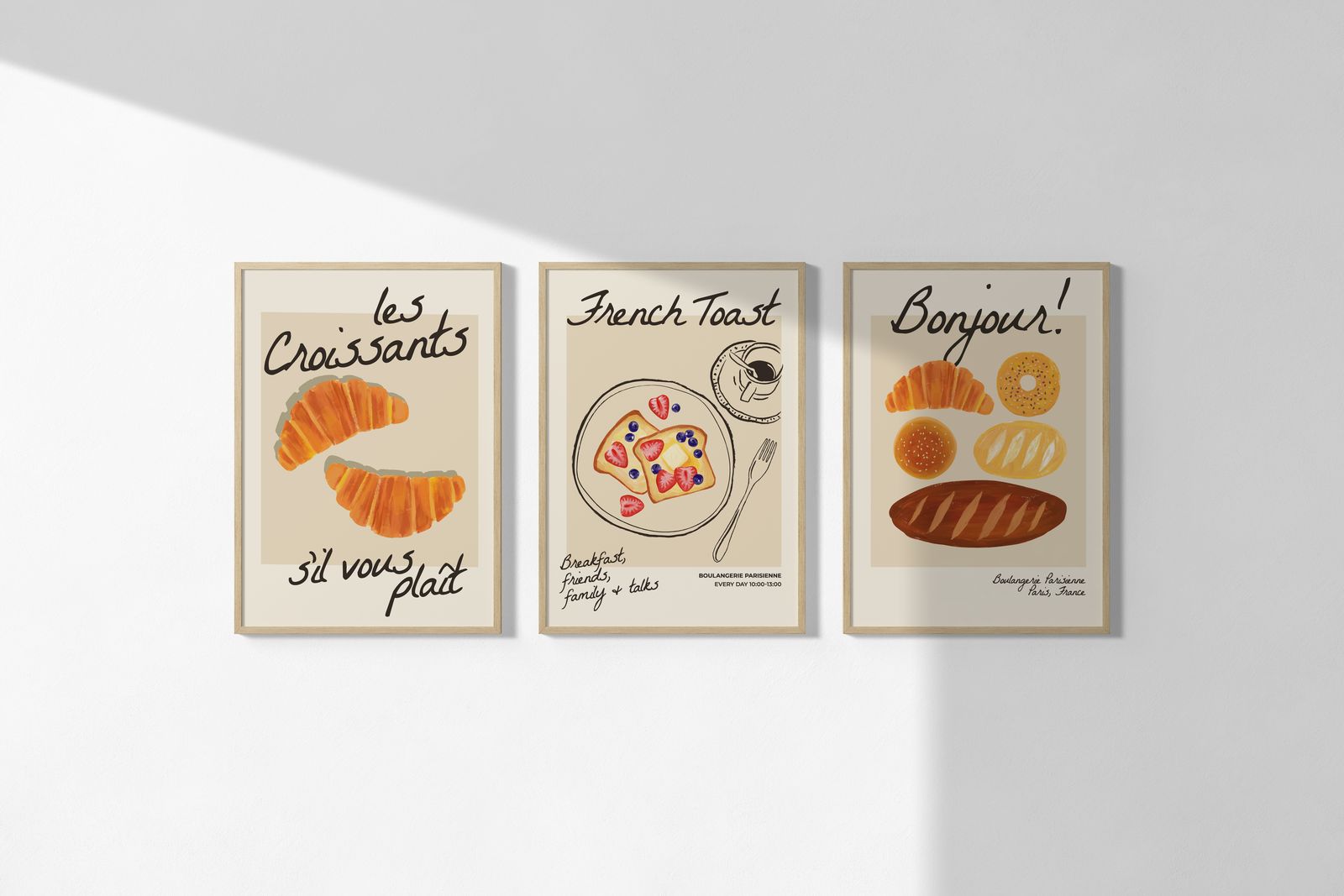 Poster - Franska frukostdelikatesser / Set om 3