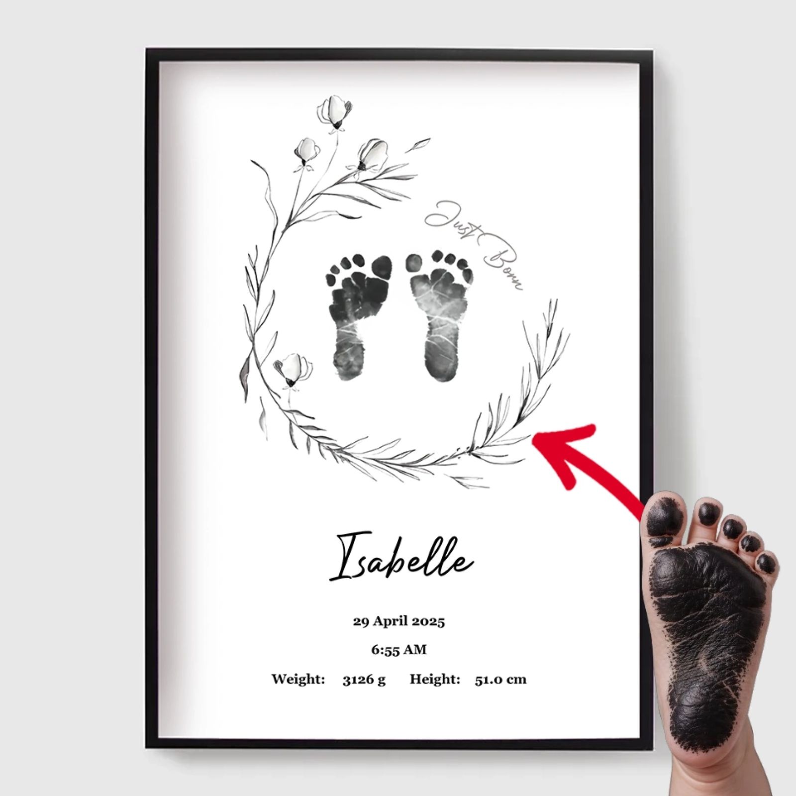 Personlig Poster - Baby Födelseposter med Fotavtryck