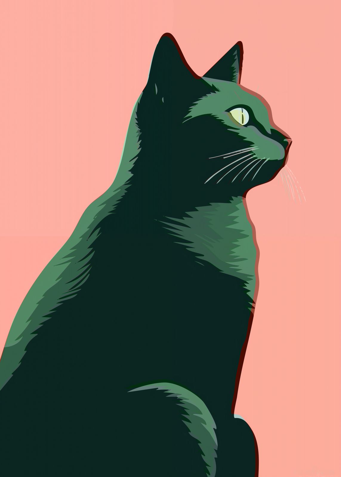 Poster - Grön Katt Illustration