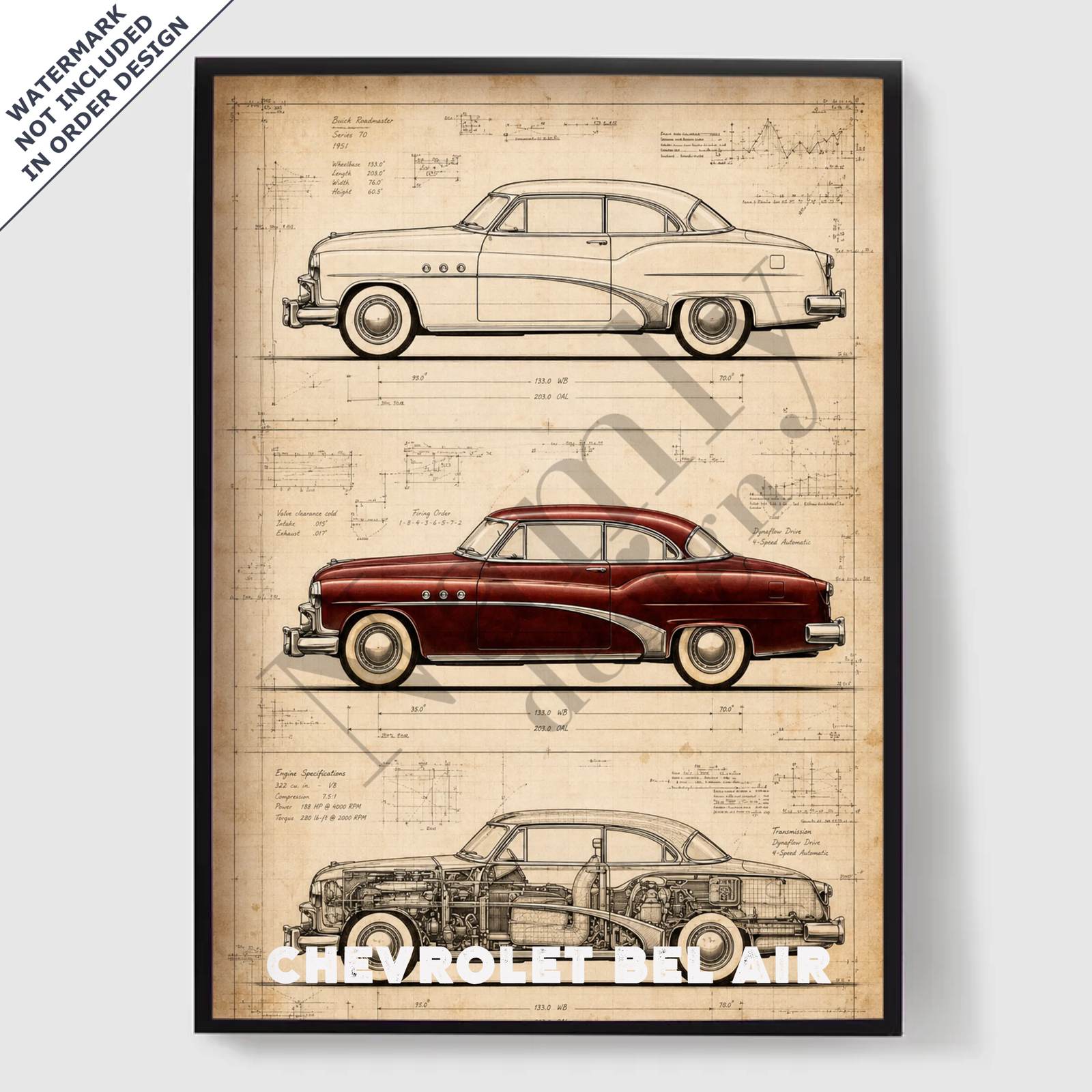 Personlig Poster - Vintage Fordonsritning - AI Poster