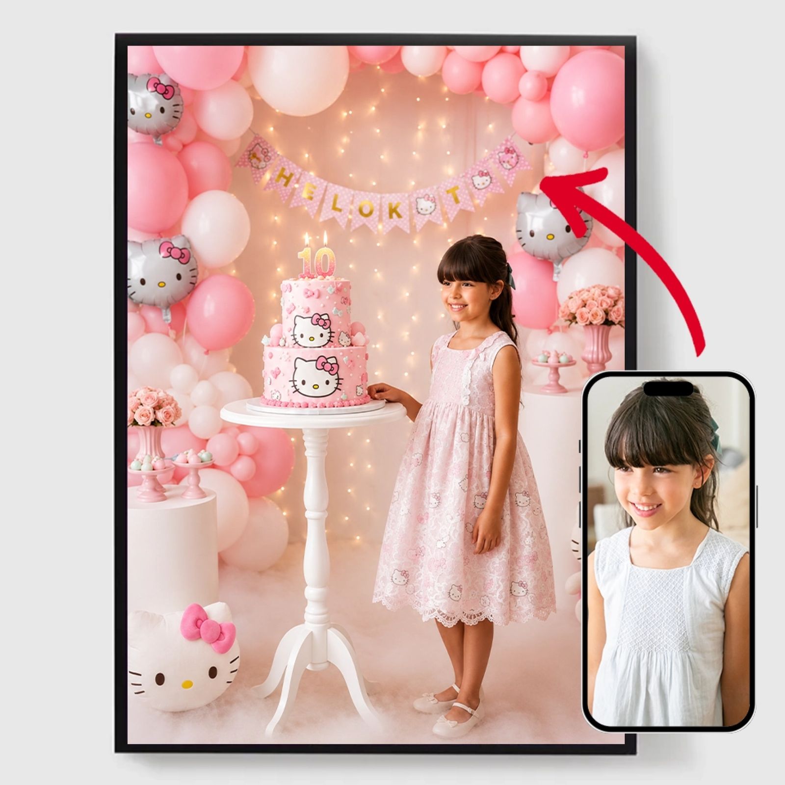 Personlig Poster - Hello Kitty Födelsedagsposter - 1 till 10 År - AI Poster