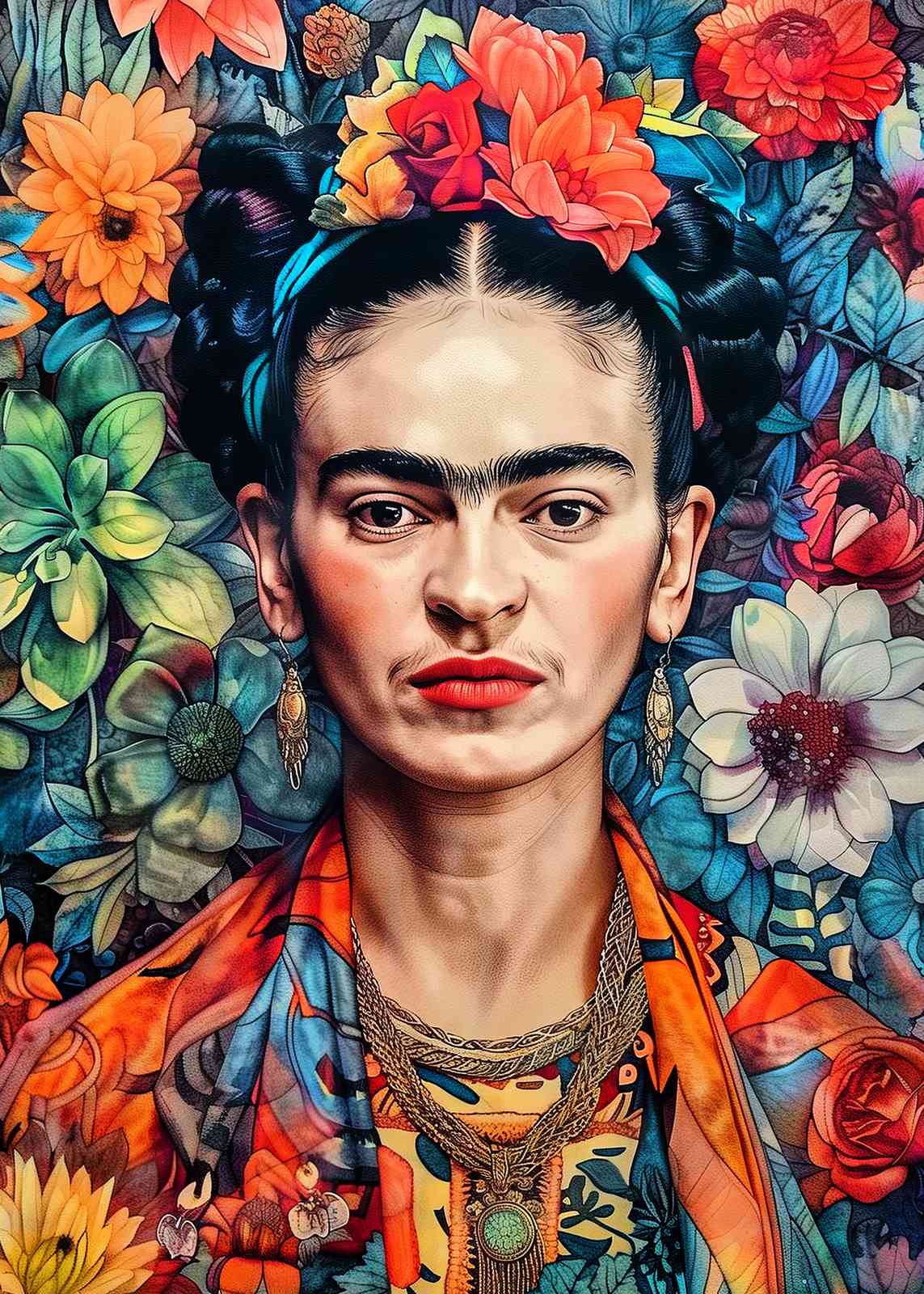 Poster - Frida Kahlo Blomsterporträtt