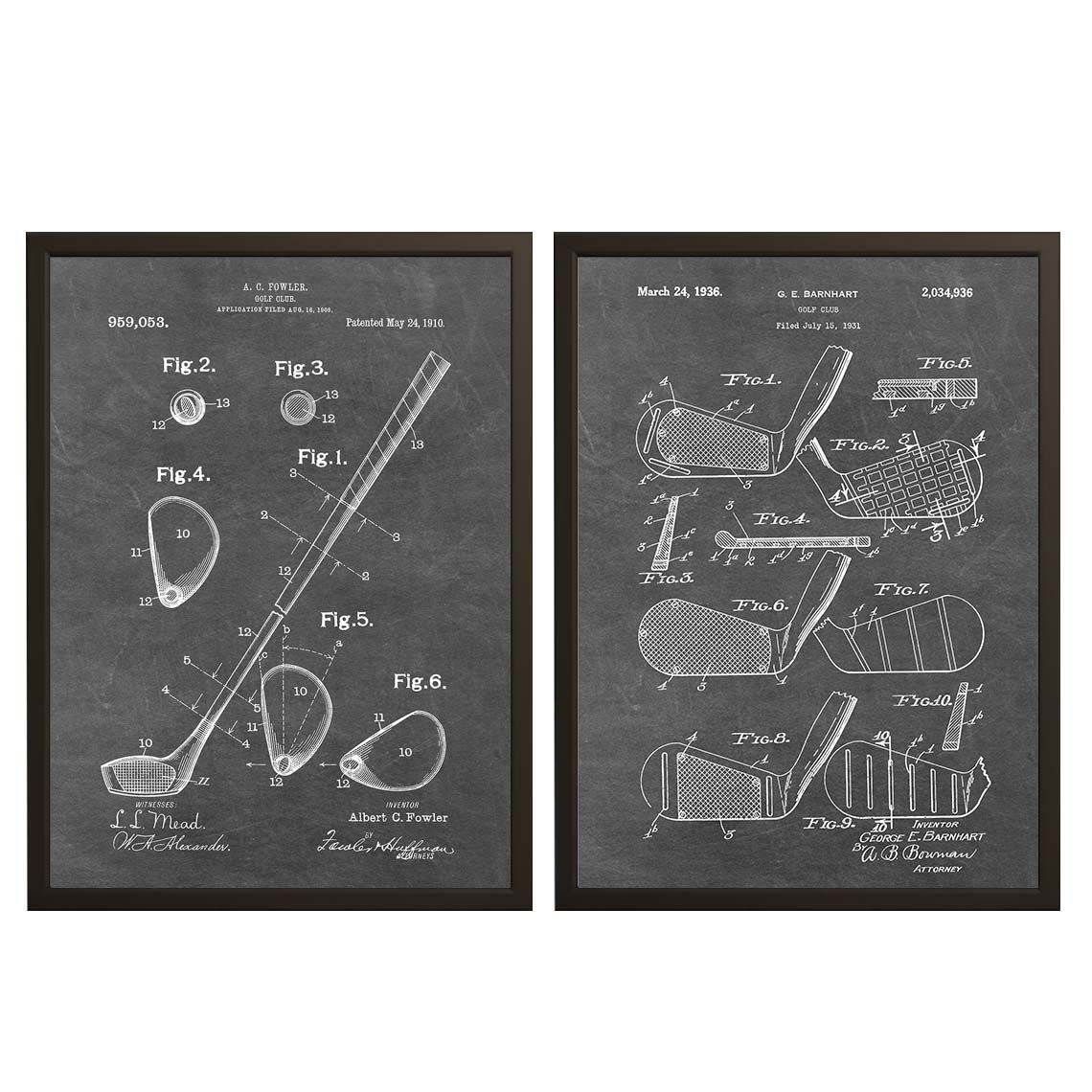 Patentritningsposter - Golfklubb / Set om 2