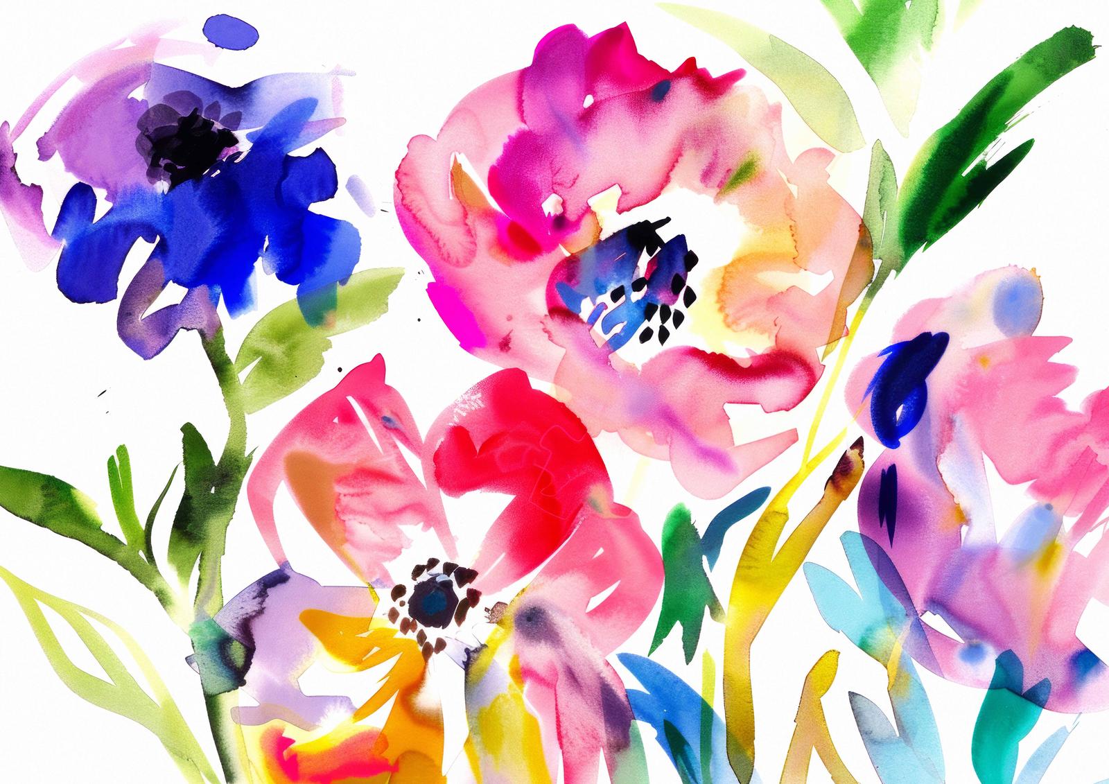 Poster - Blommig Akvarell