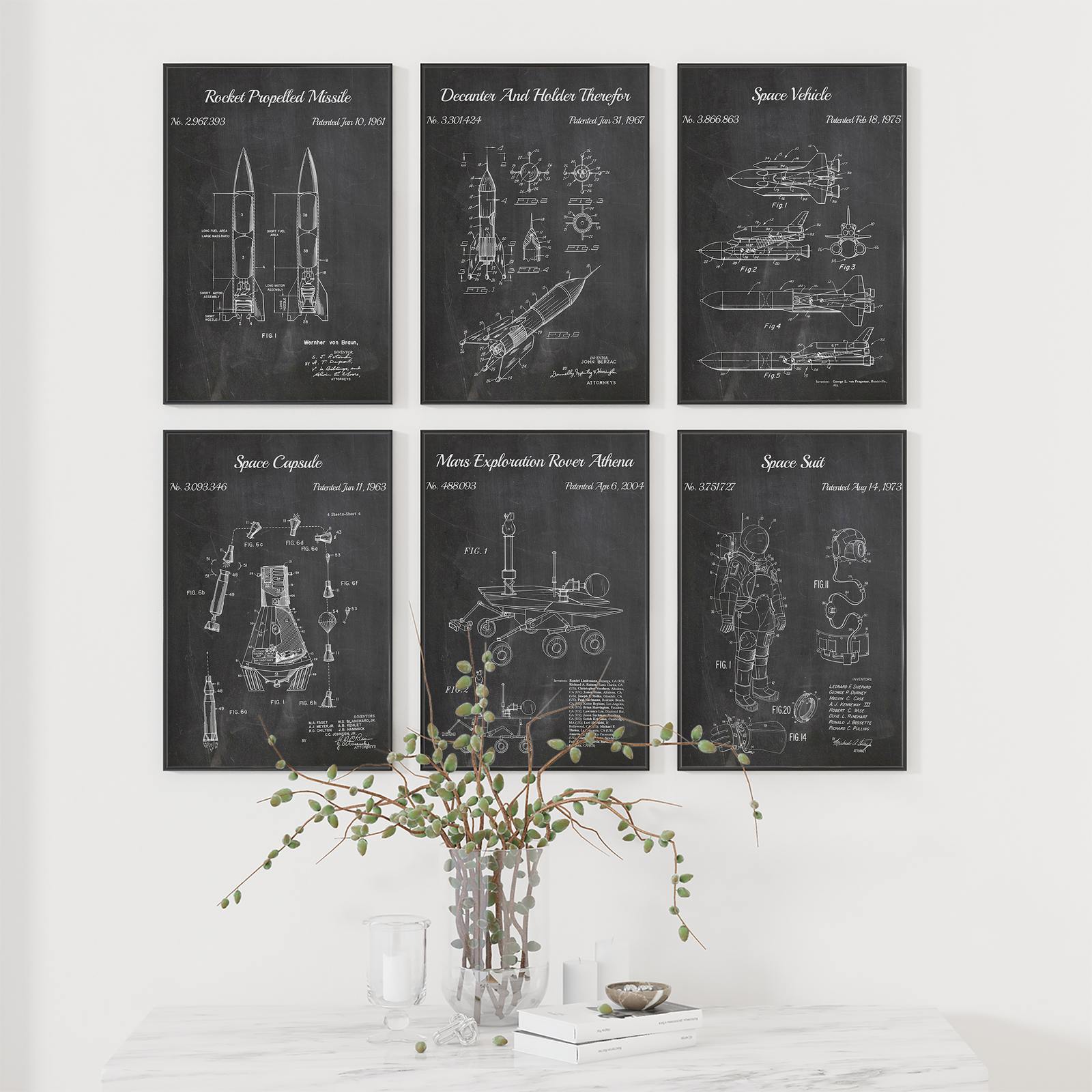 Patentritning Poster - Rymdforskning / Sats av 6