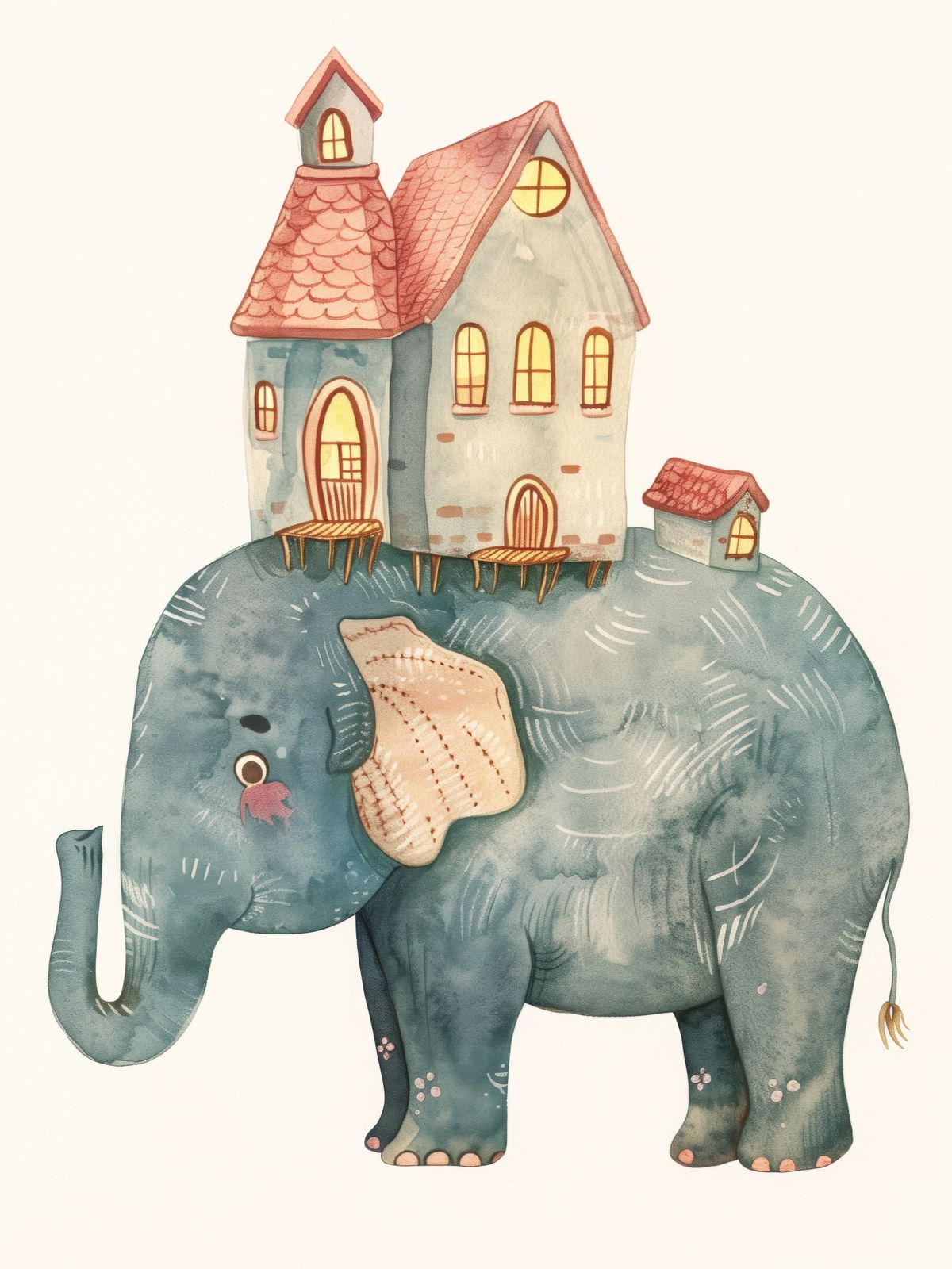 Affisch - Elefant med hus