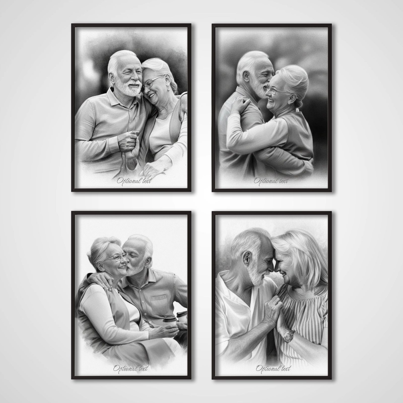 Personlig Poster - Handritad Kolteckning - Set om 4 - AI Poster