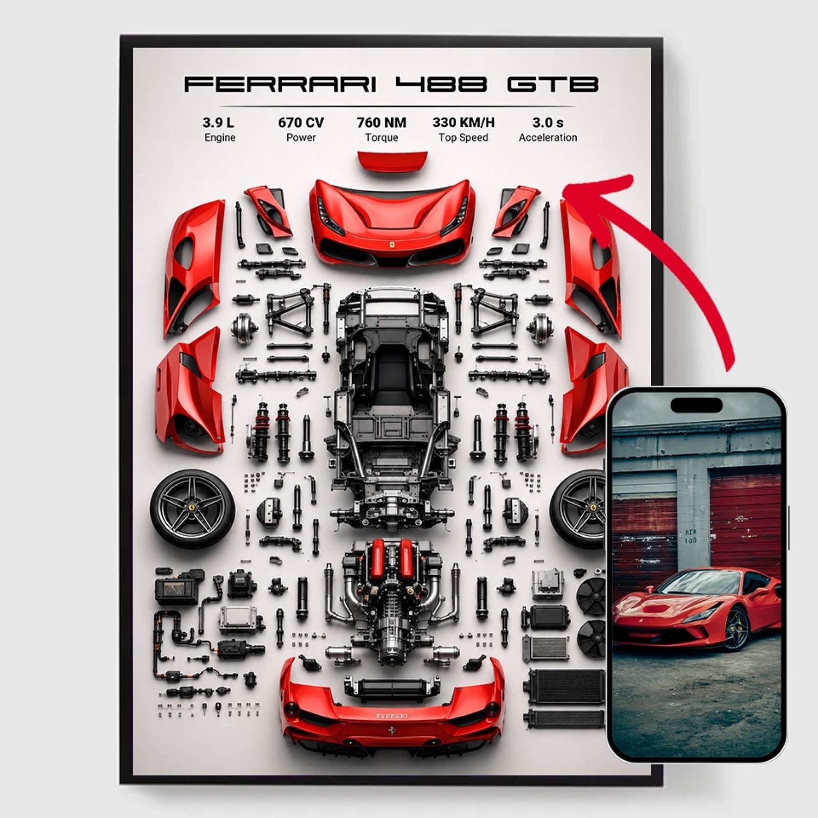 Personlig Poster - Exploderad Vy Bil - AI Poster