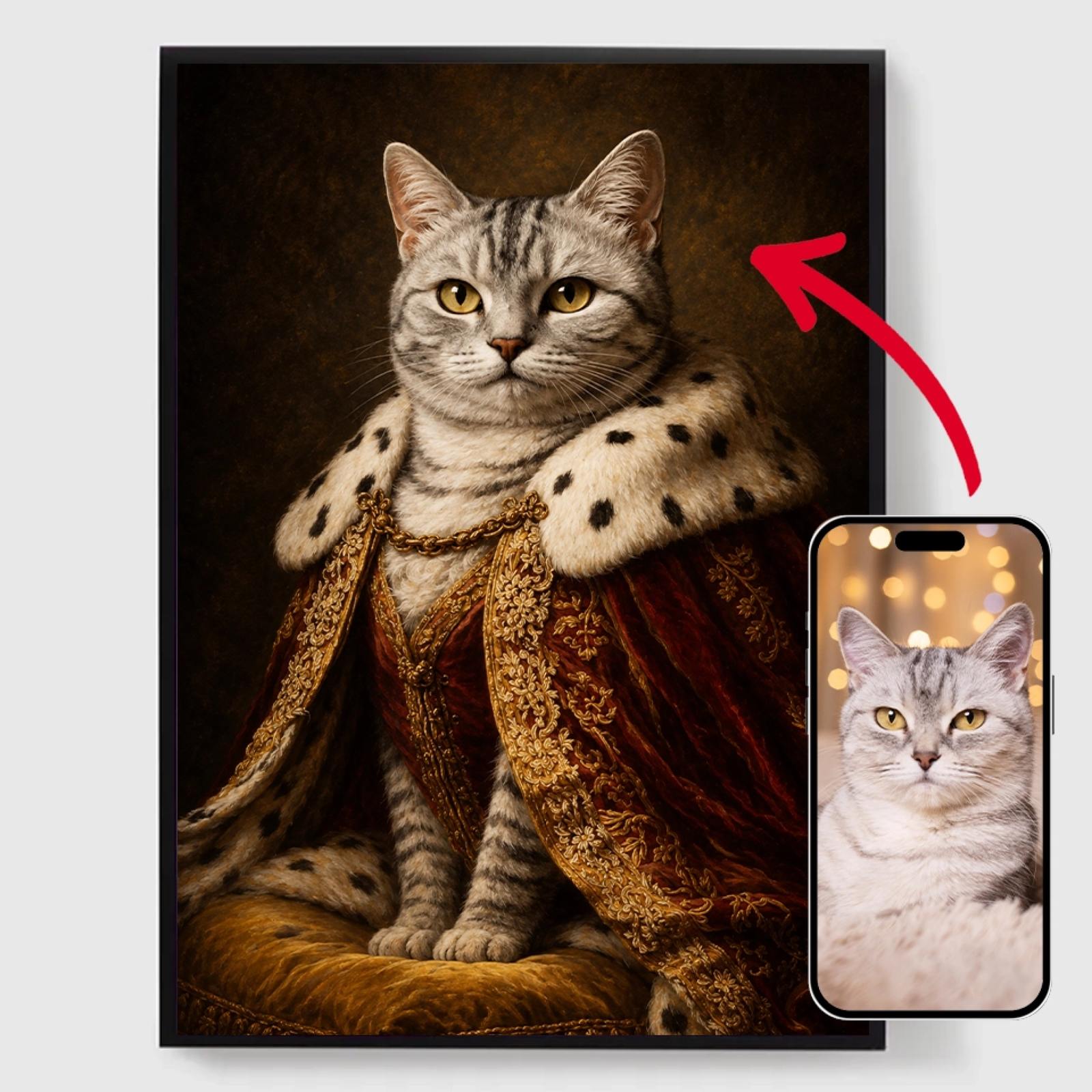 Personlig Poster - Majestätisk Kunglig Katt - Husdjursporträtt - AI Poster