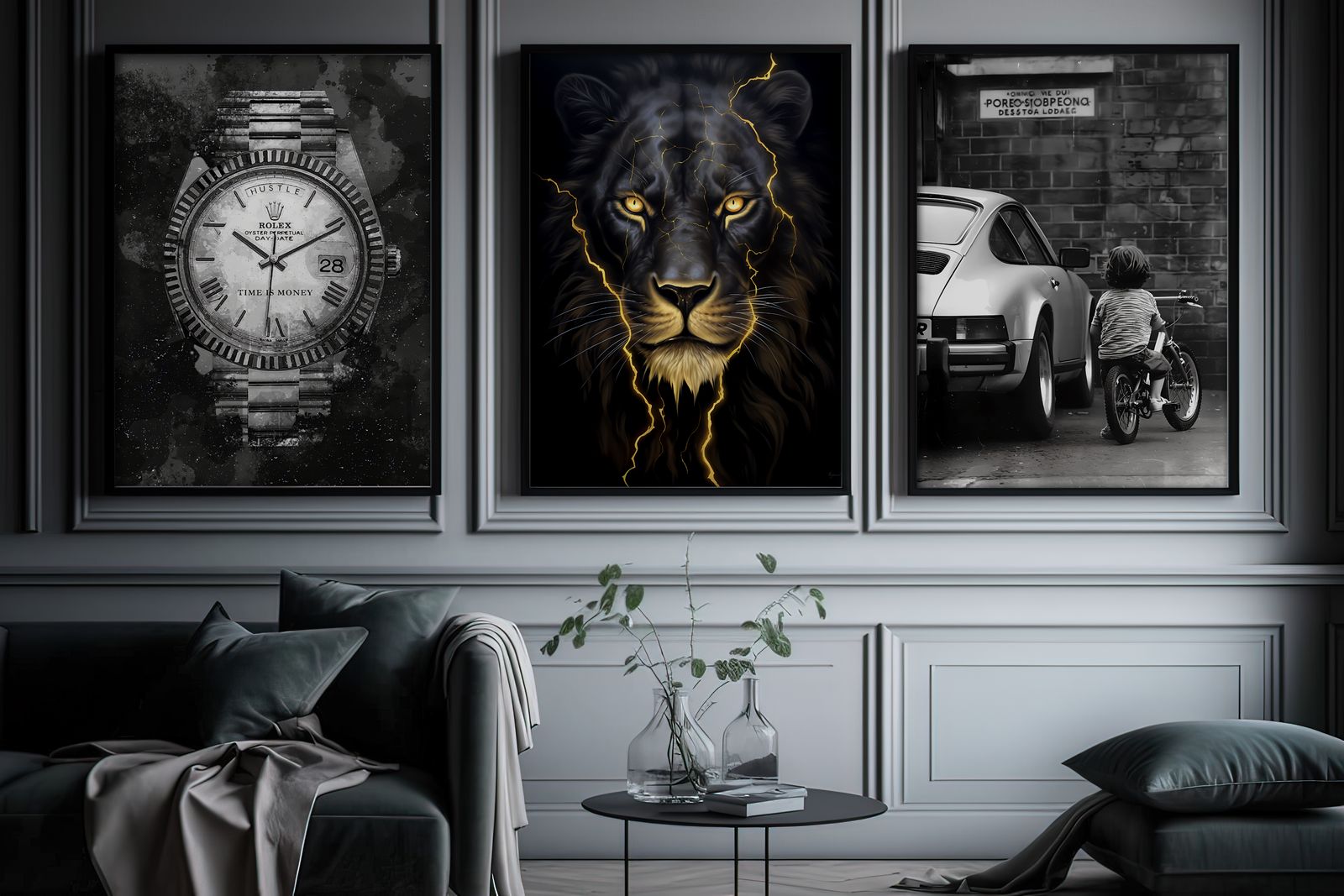 Poster - Klocka, Lejon, Barn / Set av 3