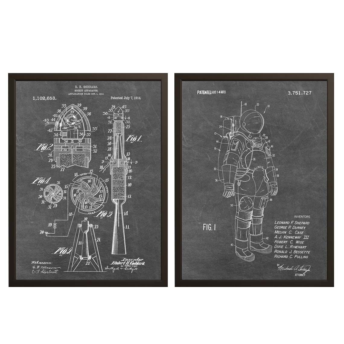 Patentritning Poster - Rymd och Raket Set om 2