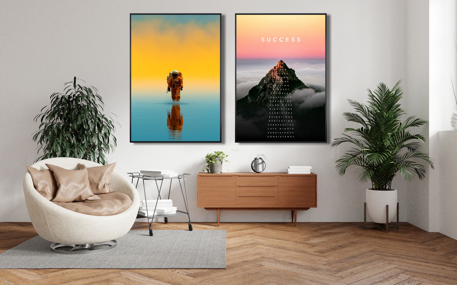 Poster - Astronaut och Berg / Set om 2