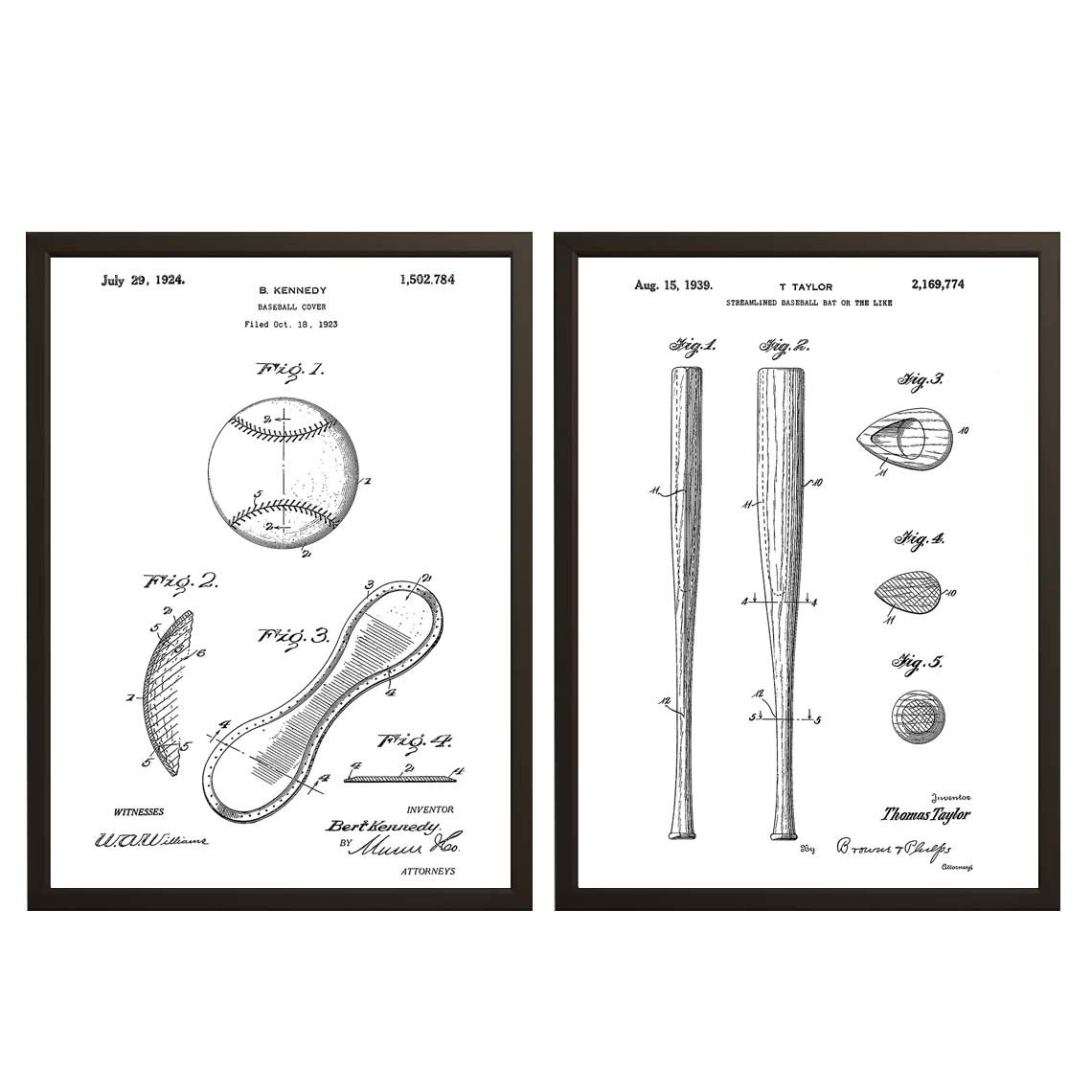 Patentritning Poster - Basebollträ och Omslag / Set med 2