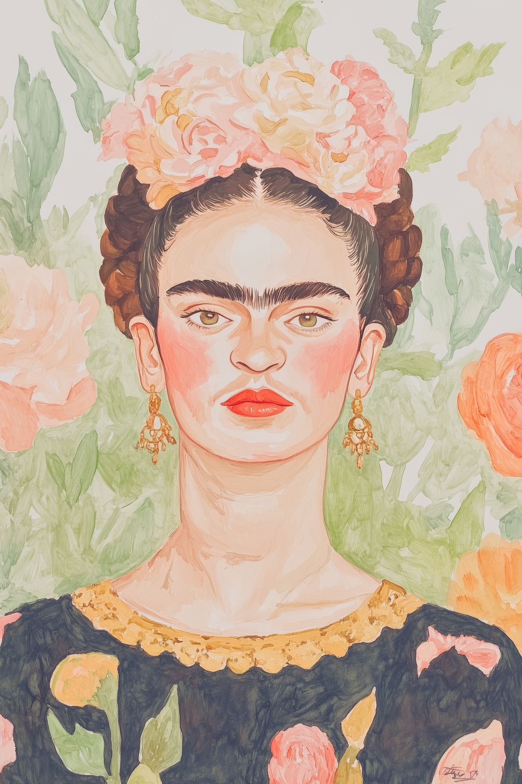Poster - Frida Kahlo Akvarellporträtt