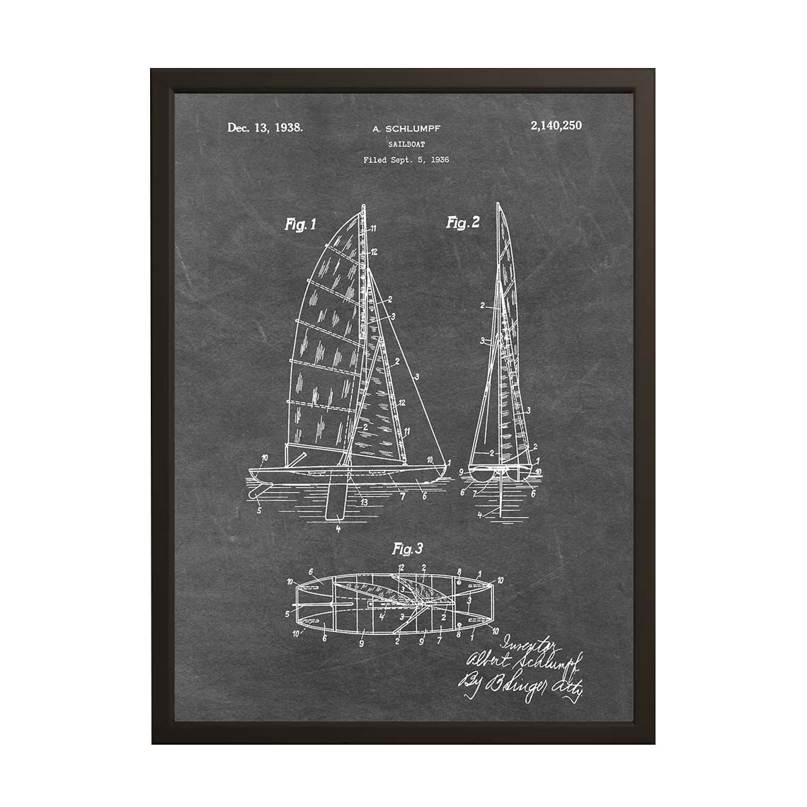 Patentritning Poster - Segelbåt Ritning