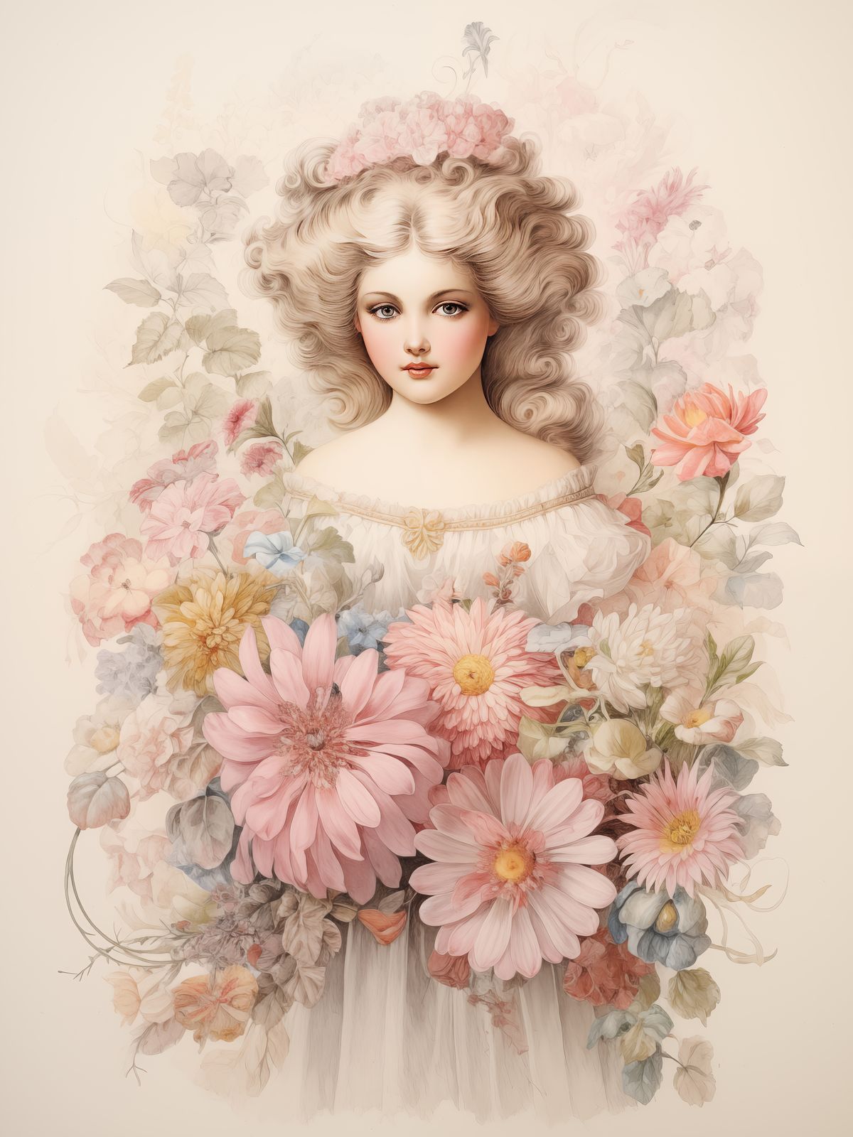 Poster - Dama med Blommor