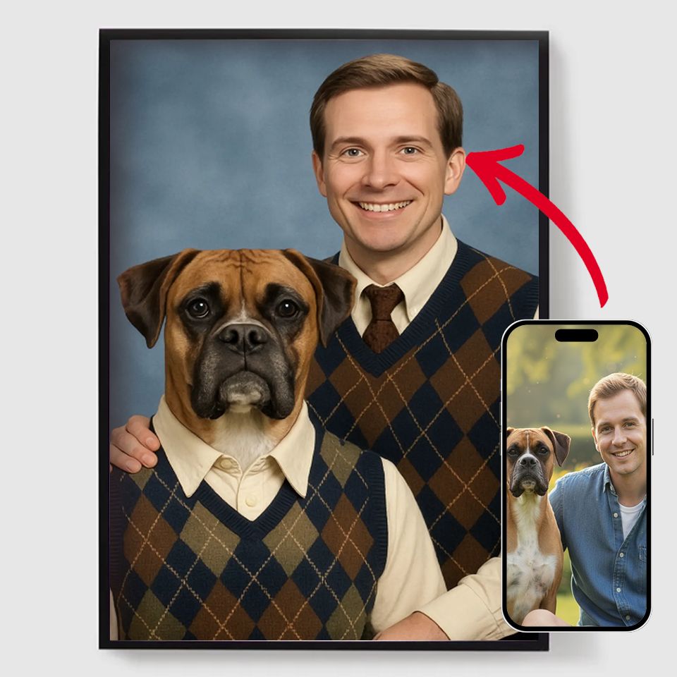 Personliga Posters - Hund eller Katt och Ägare Steg Bröder - AI Poster