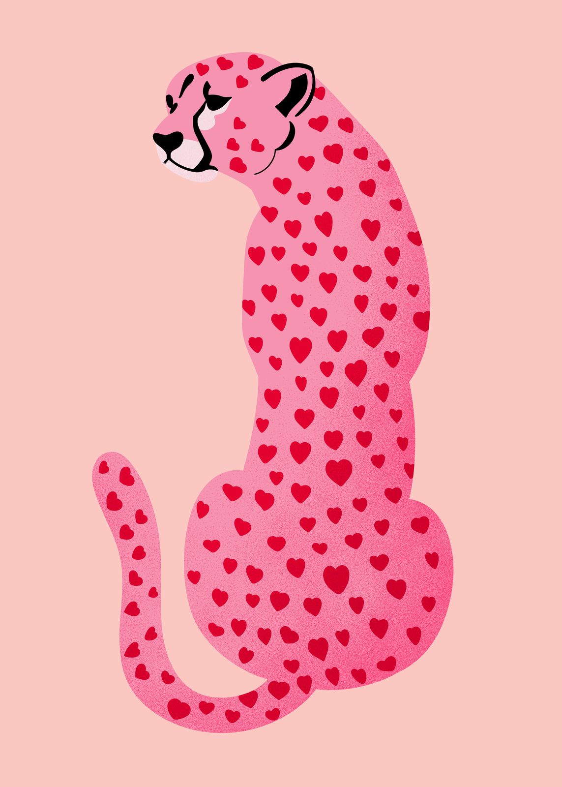 Poster - Rosa gepard med hjärtan