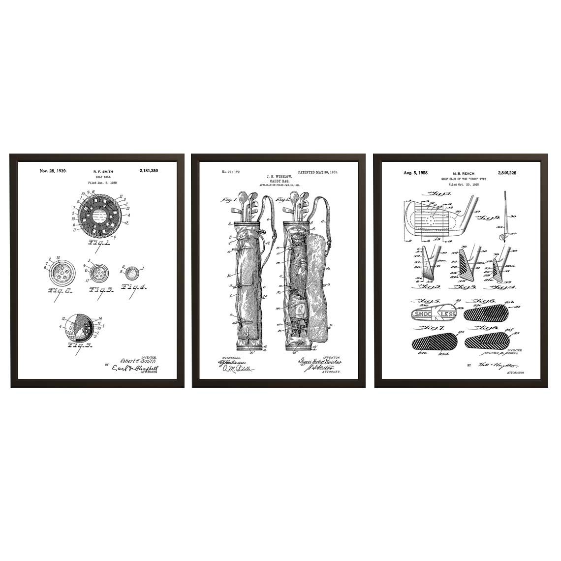 Patentritningsposter - Golf Sport Set om 3
