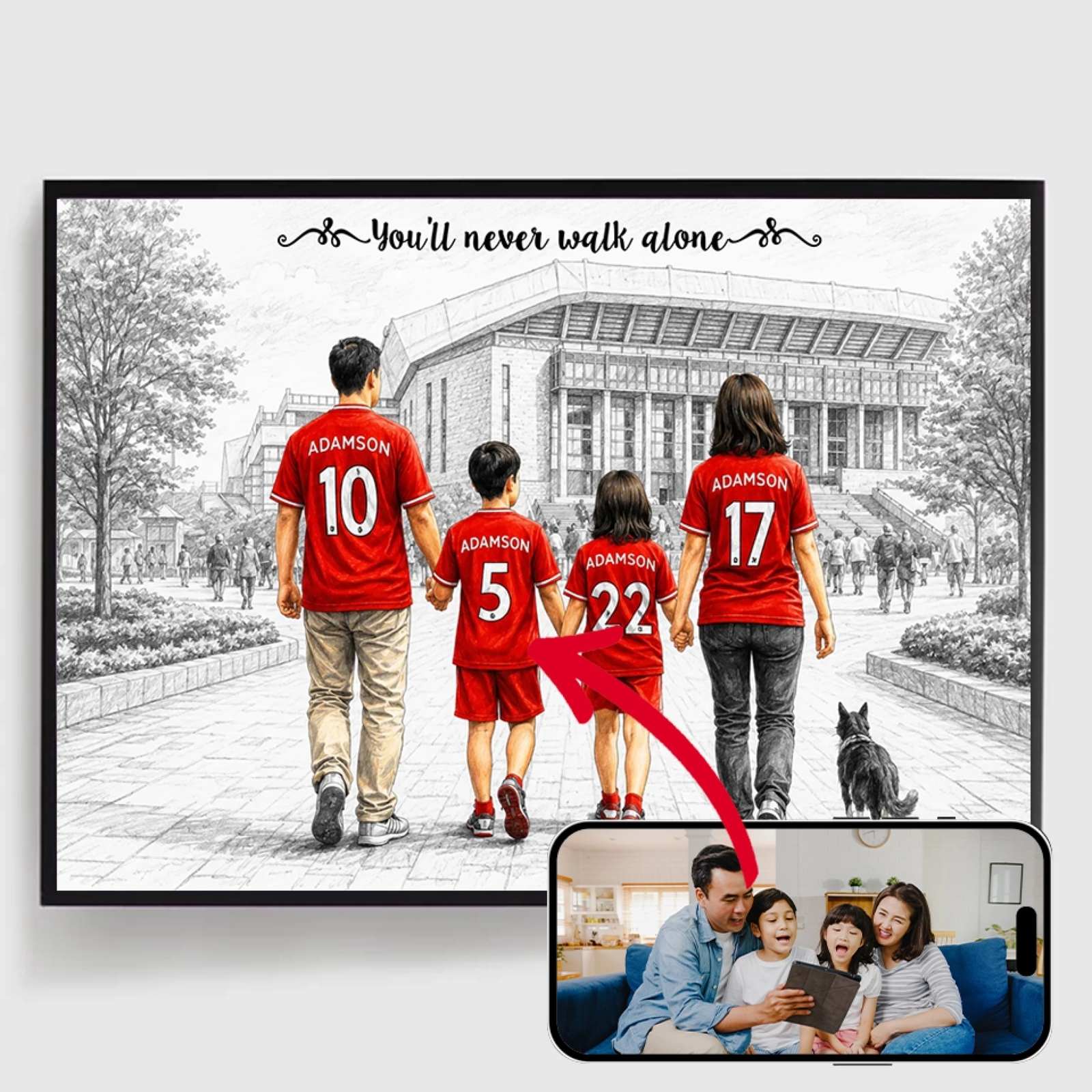 Personlig Poster - Fotbollsfamilj med Anpassad Stadion - AI Poster