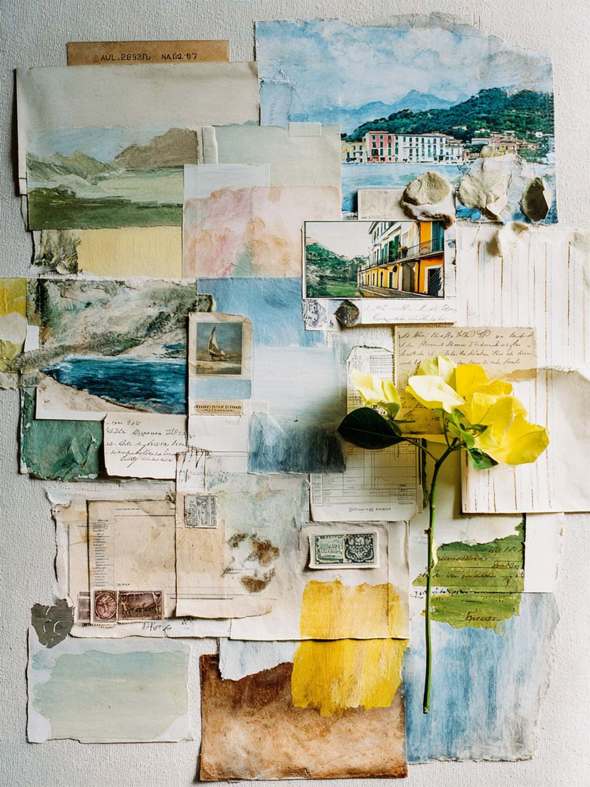 Poster - Vintage Collage med Gul Ros