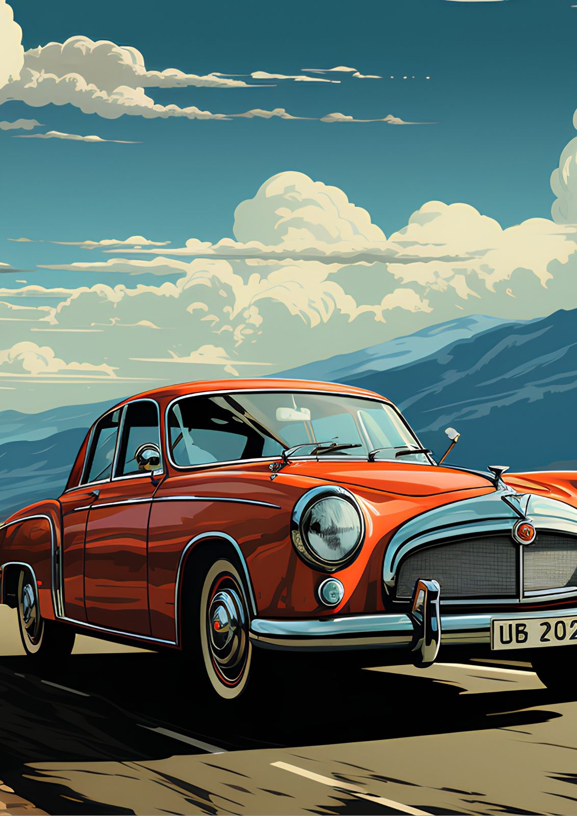 Poster - Klassisk Bil på Vägen