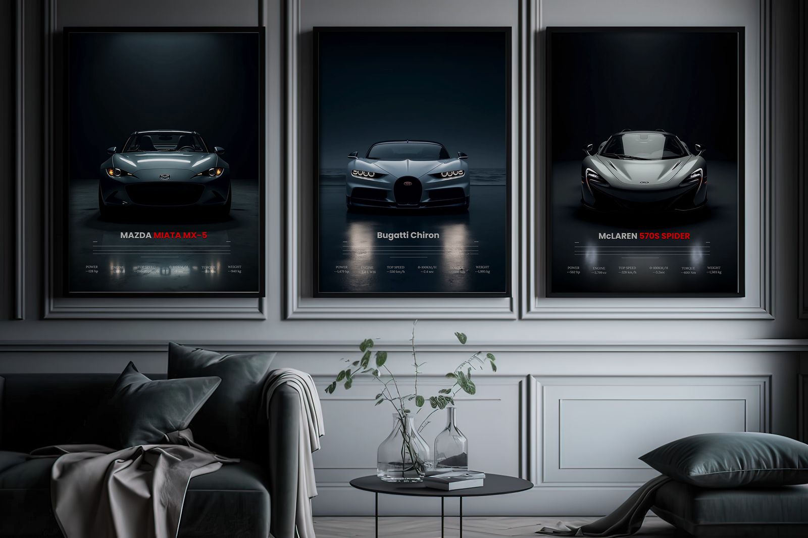 Poster - Mazda, Bugatti, McLaren / Set med 3