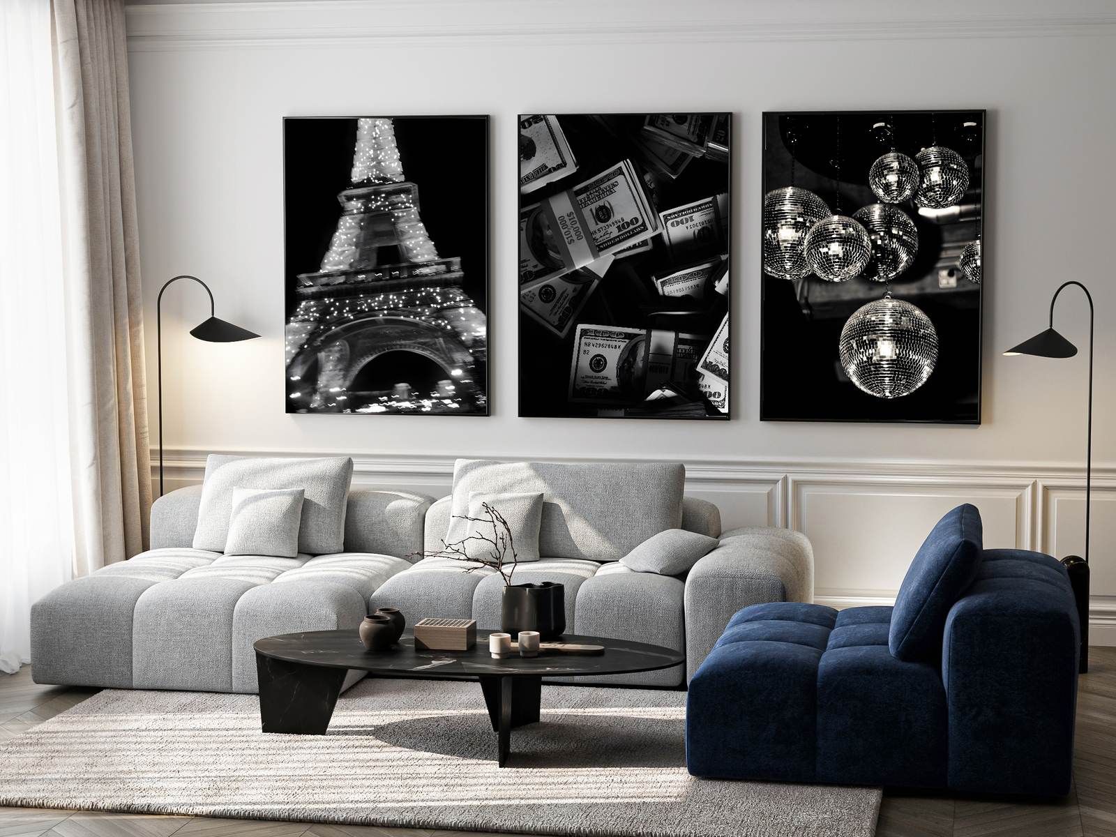 Poster - Eiffeltornet och Diskoljus / Set of 3