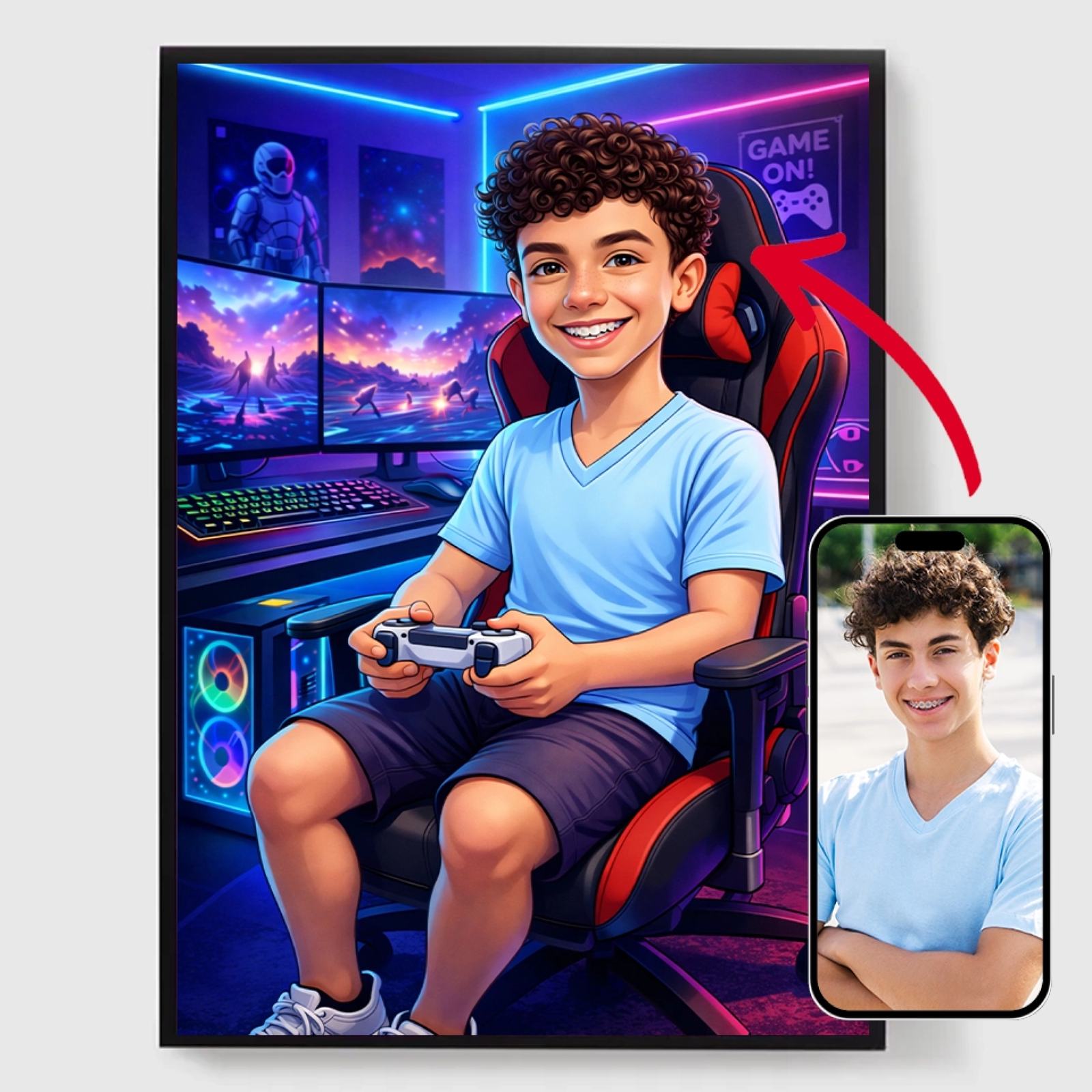 Personlig Poster - Gamer Karikatyr - AI Poster