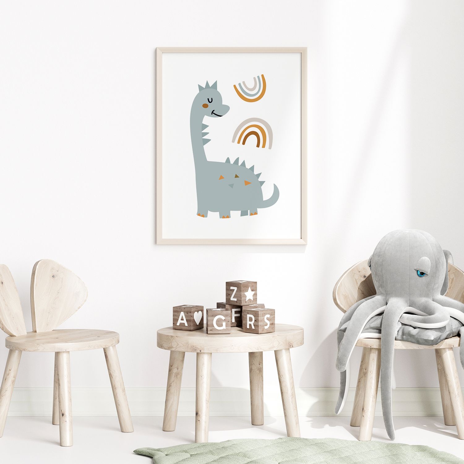 Poster - Dinosaurier och Regnbågar