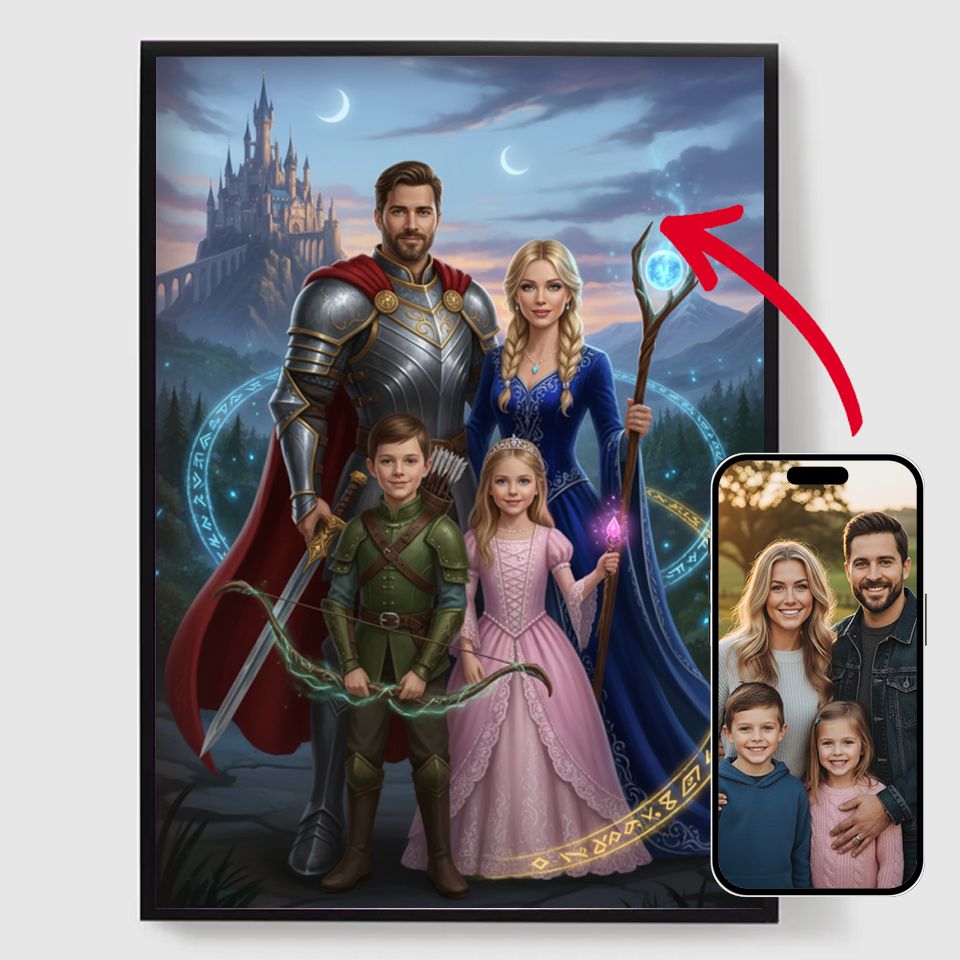 Personlig affisch – Familjeporträtt i fantasystil – AI-affisch