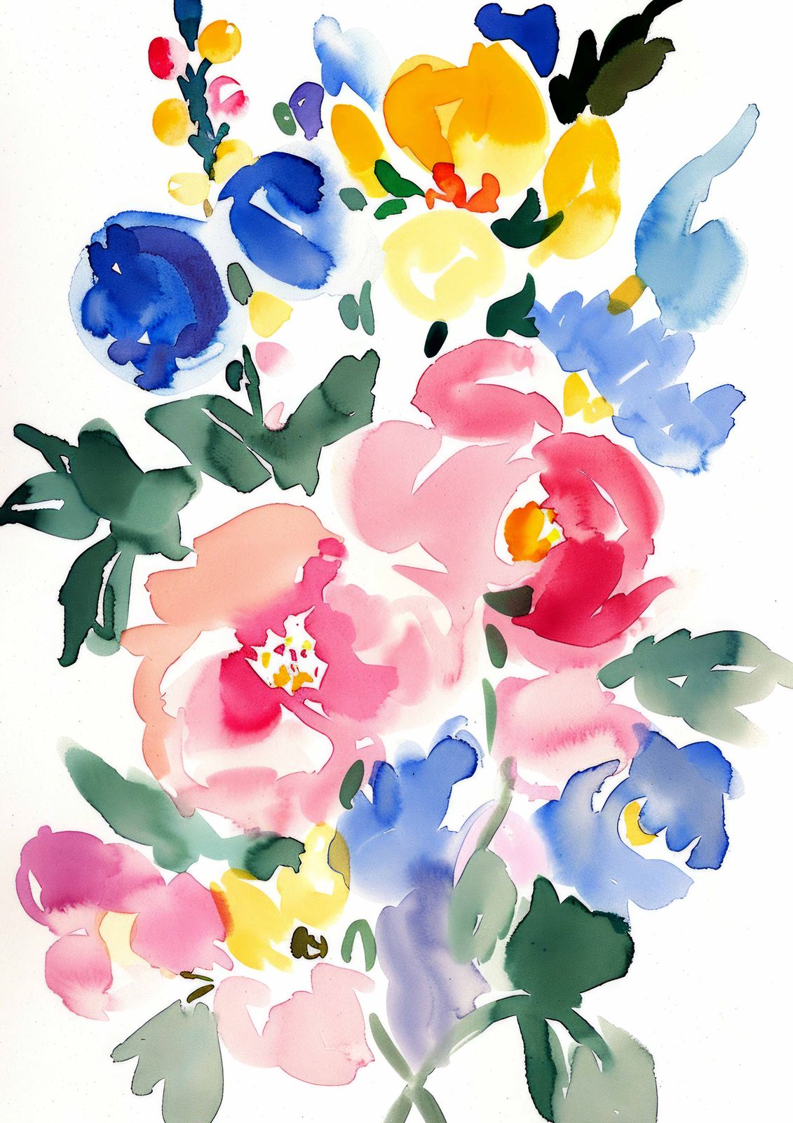 Poster - Blommig Akvarellbukett