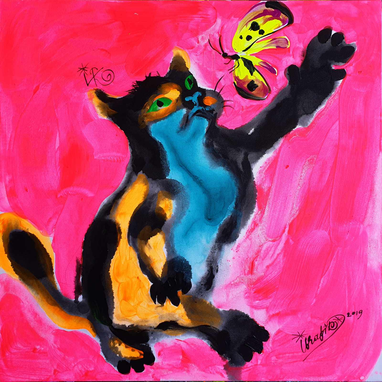 Poster - Katt och Fjäril av Tineke