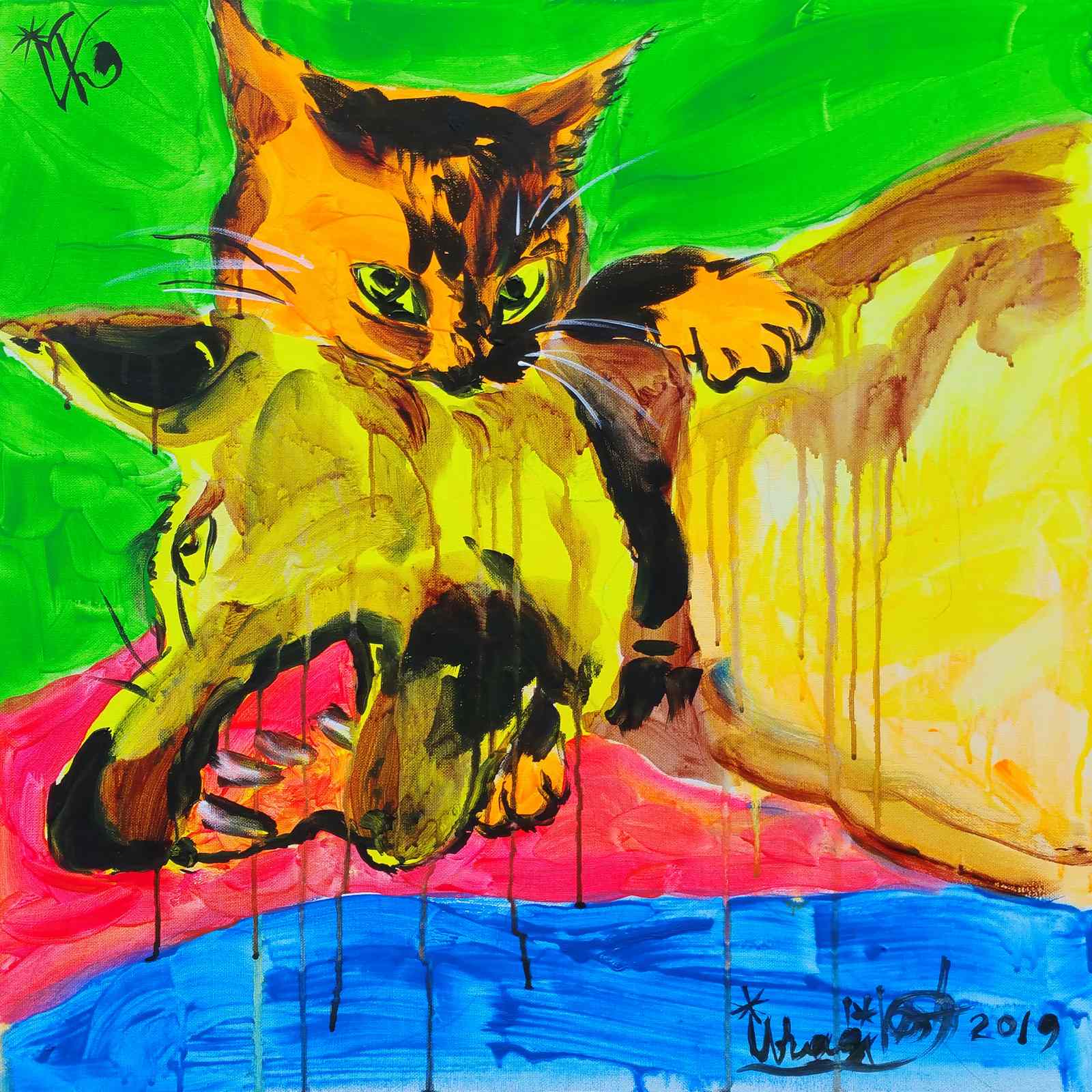 Poster - Färgglad Katt och Hund