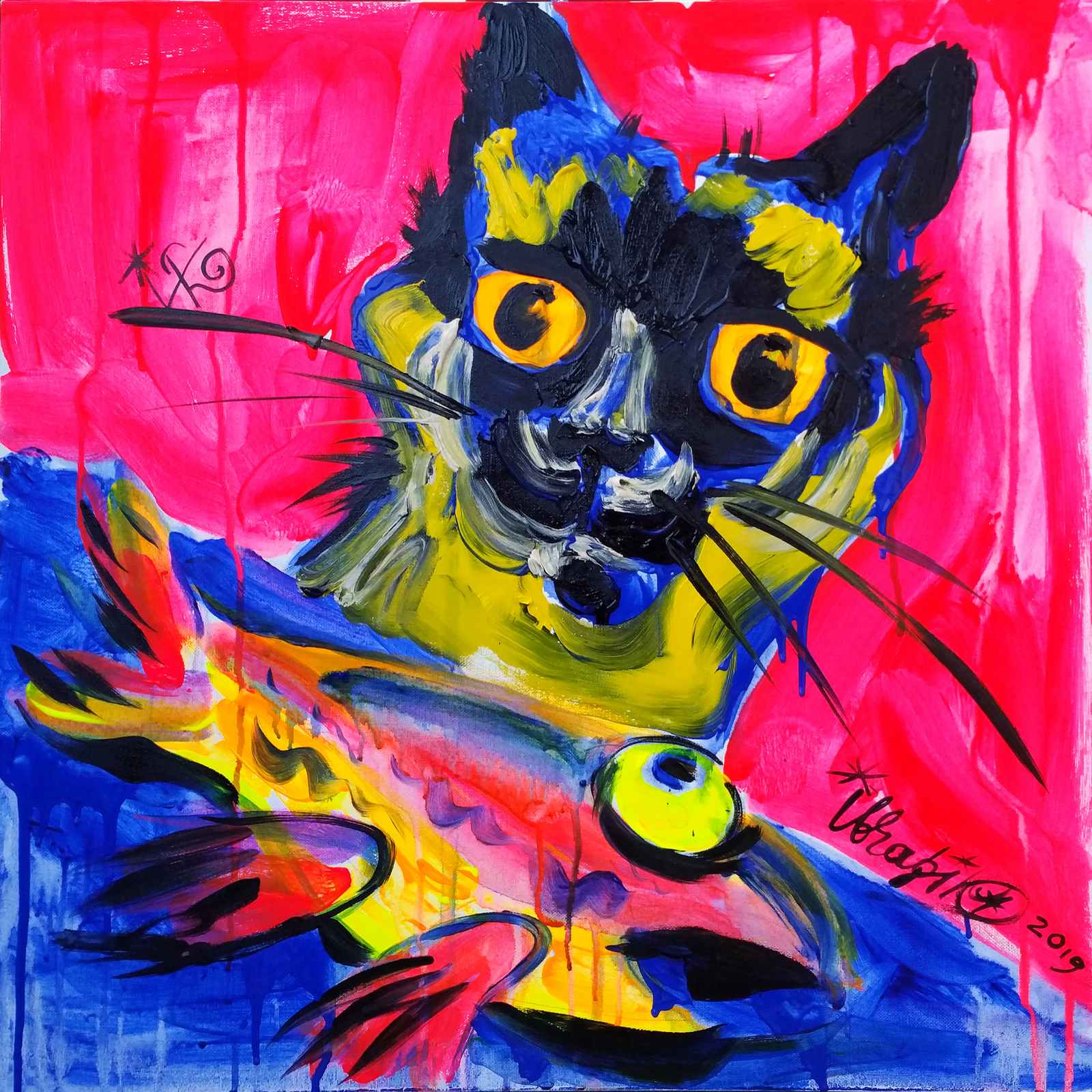 Poster - Färgglad Kattillustration