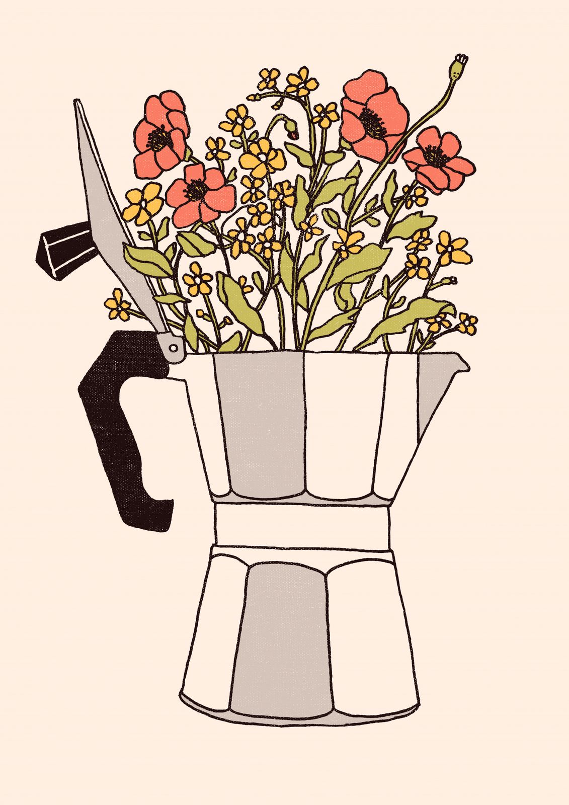 Affisch - Kaffekanna Blommor