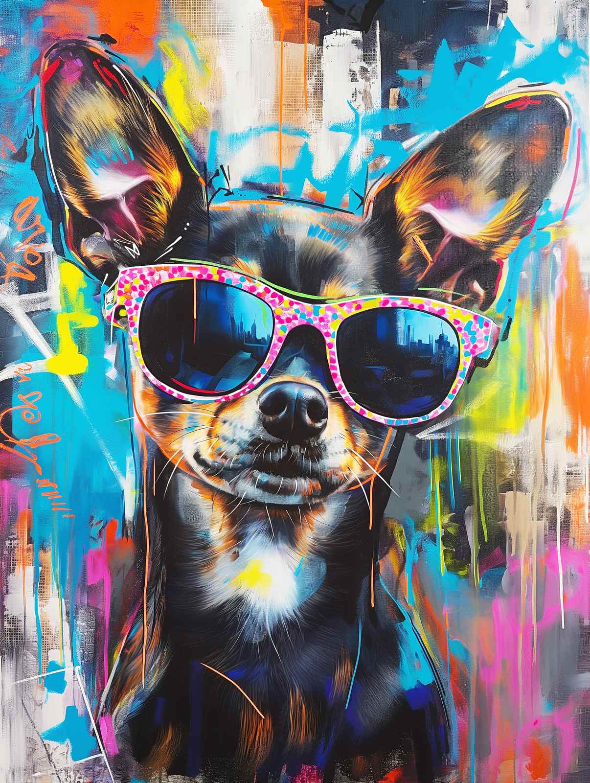 Poster - Färgglad Hund med Solglasögon