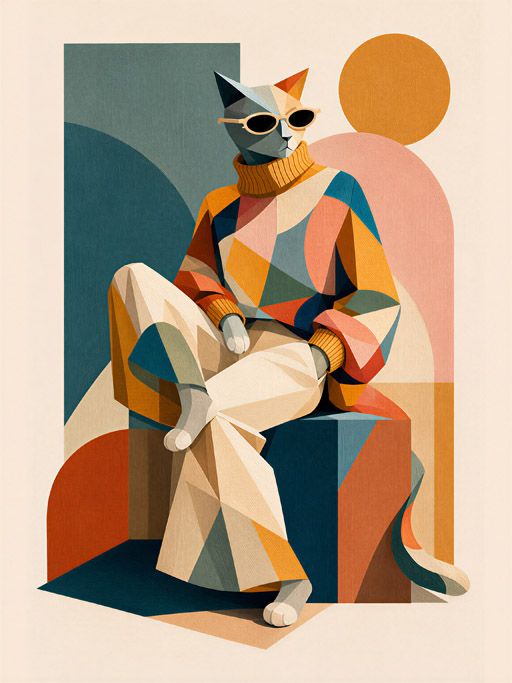 Poster - Geometrisk Cool Katt