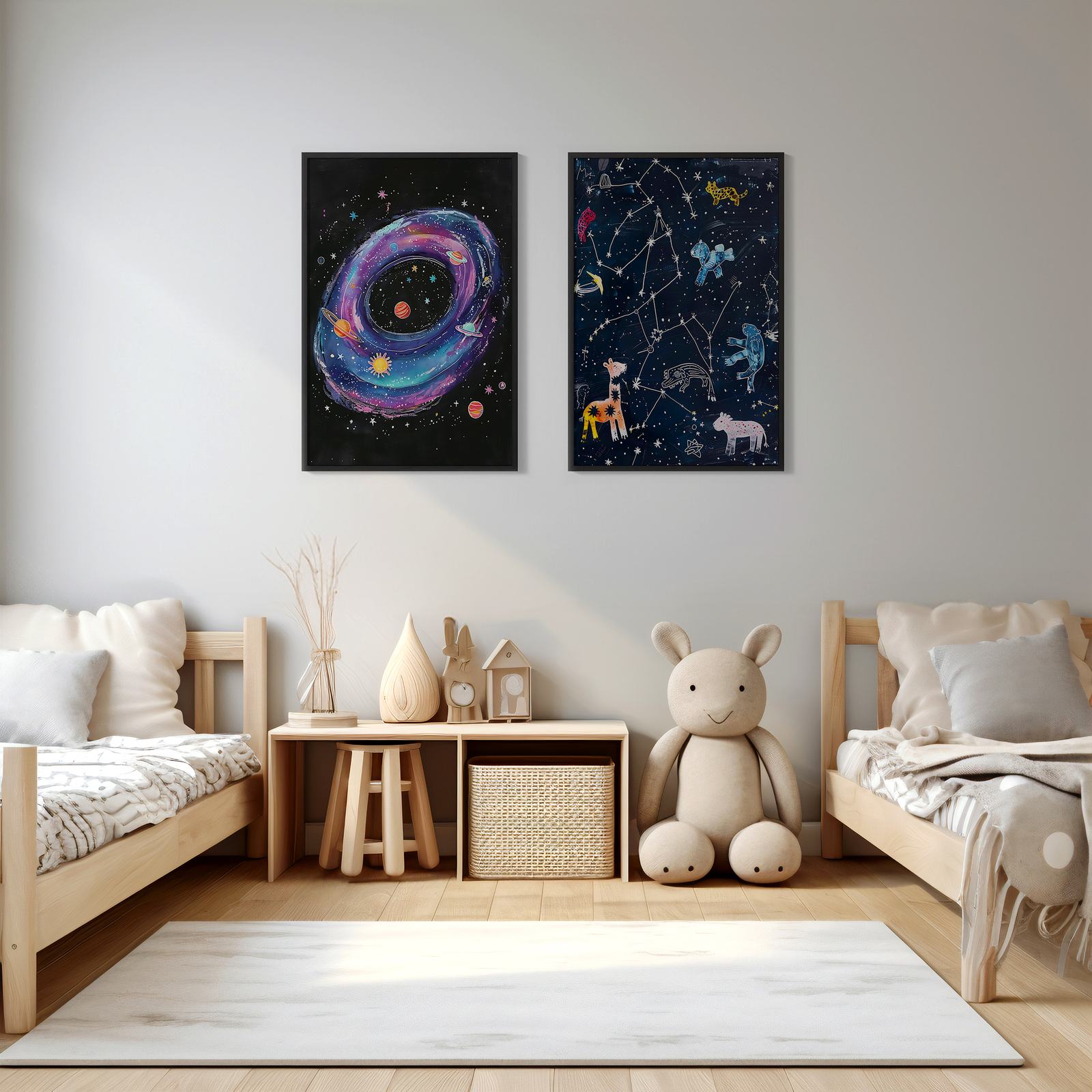 Poster - Kosmiska djur & galaxvortex / Set med 2