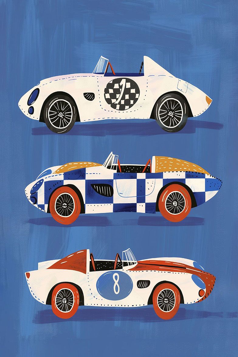 Affisch - Vintage racingbilar