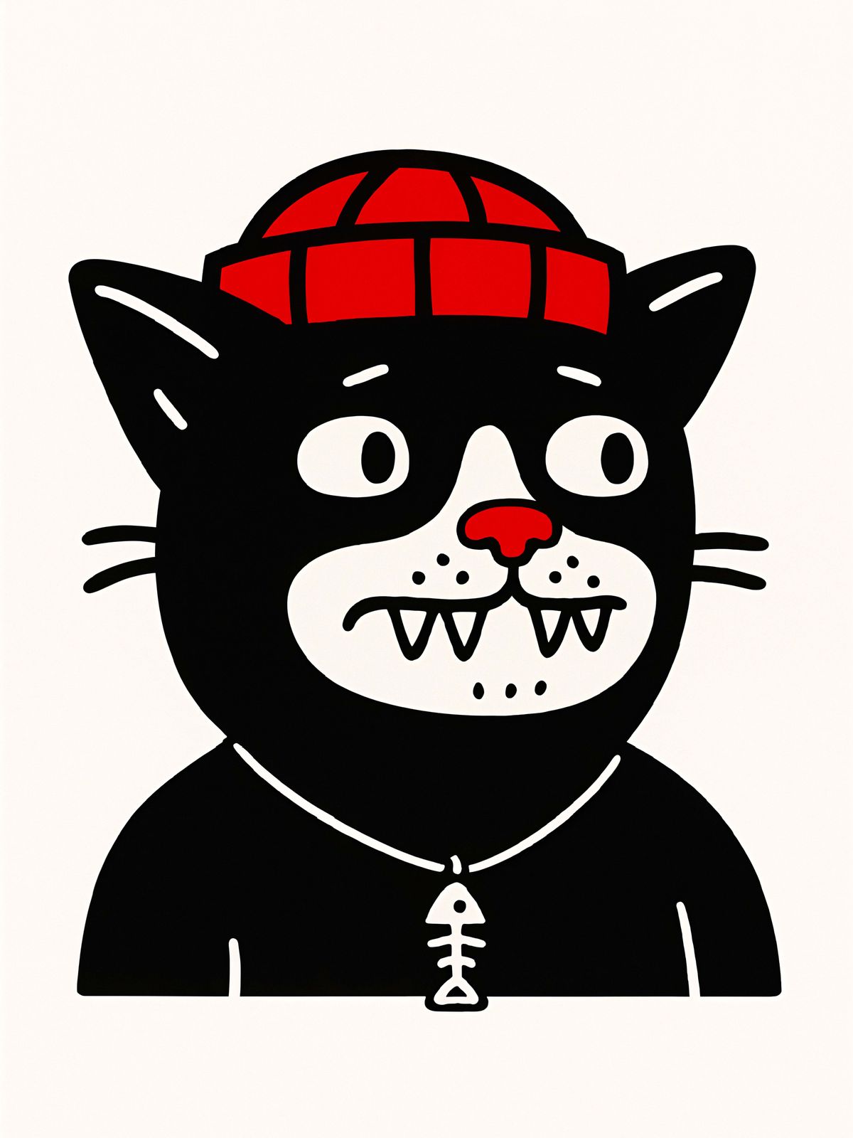 Affisch - Svart Katt med Röd Hatt