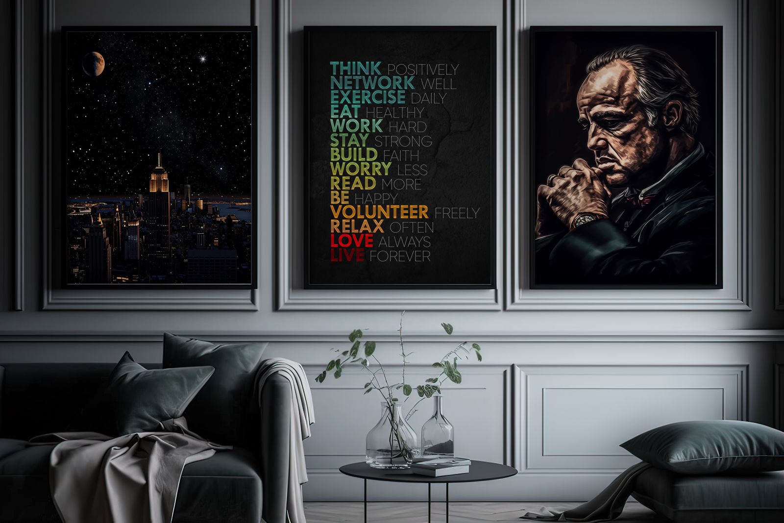 Poster - Stad, Citat & Ikonisk Porträtt / Set of 3