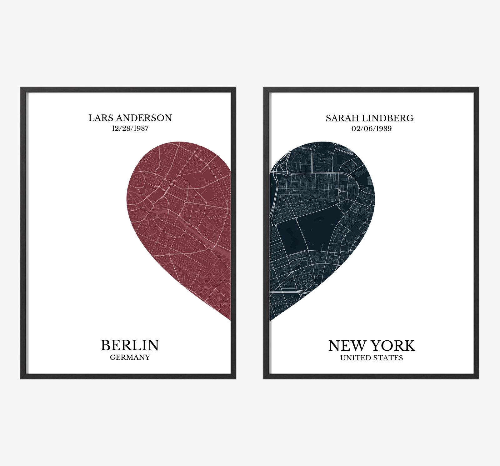 Personliga Posters - 2-delat Hjärtkarta - Set om 2
