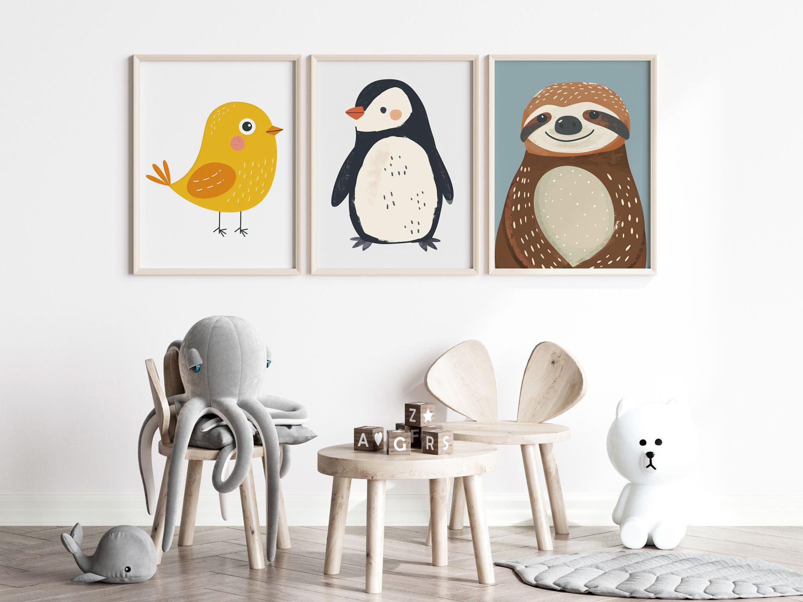 Poster - Gulligt Djurtrio / Set av 3