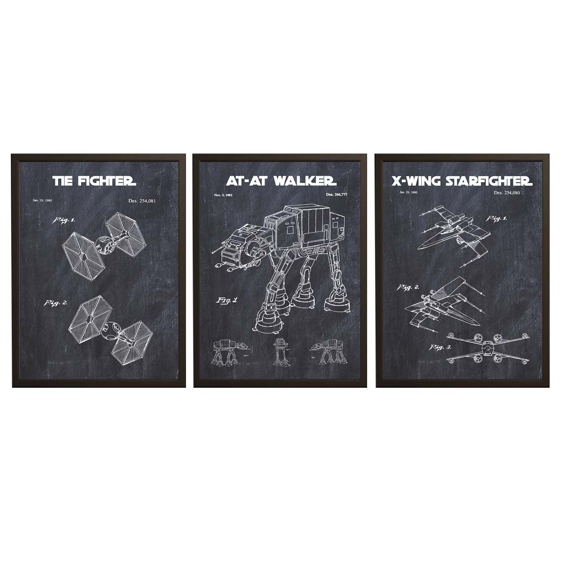 Patentritning Poster - Star Wars Fordon / Set om 3