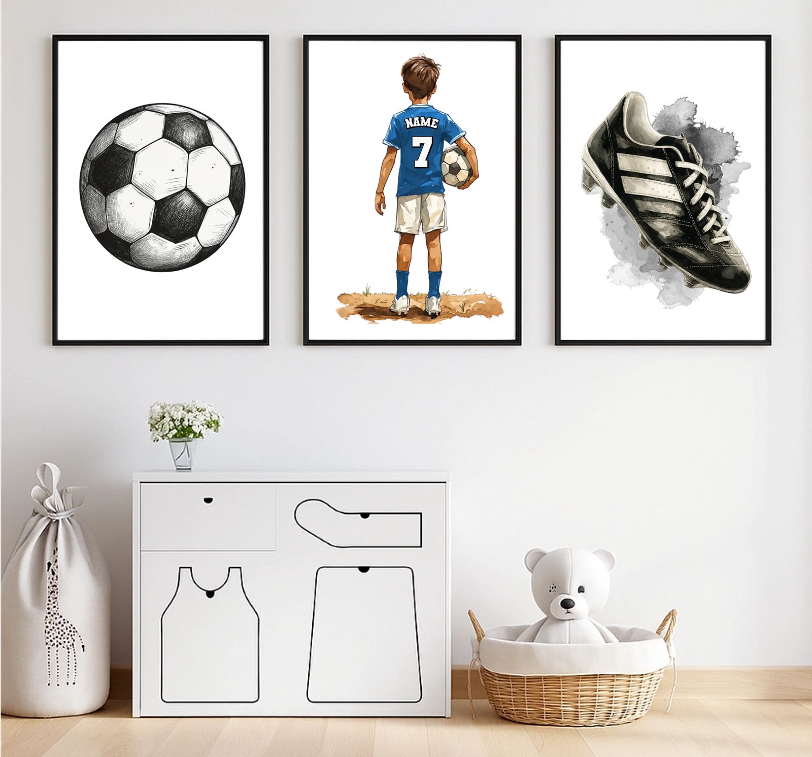 Poster - Akvarell Fotbolls Barn / Set om 3