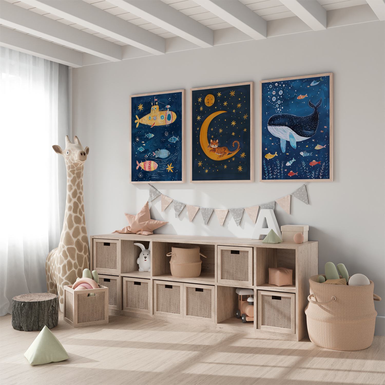 Poster - Måne, Val, Ubåt / Set med 3