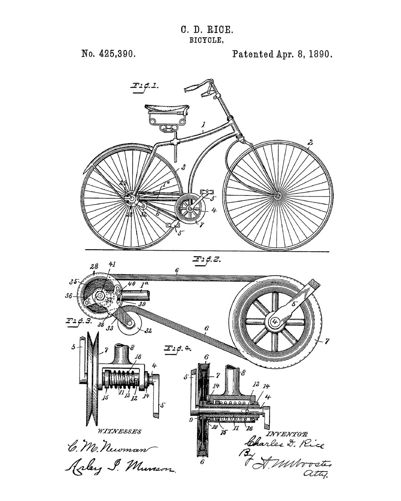 Patentritningsposter - Cykel 1890
