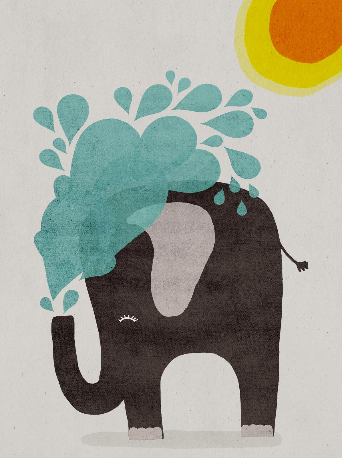 Poster - Elefant med Vattenskvätt