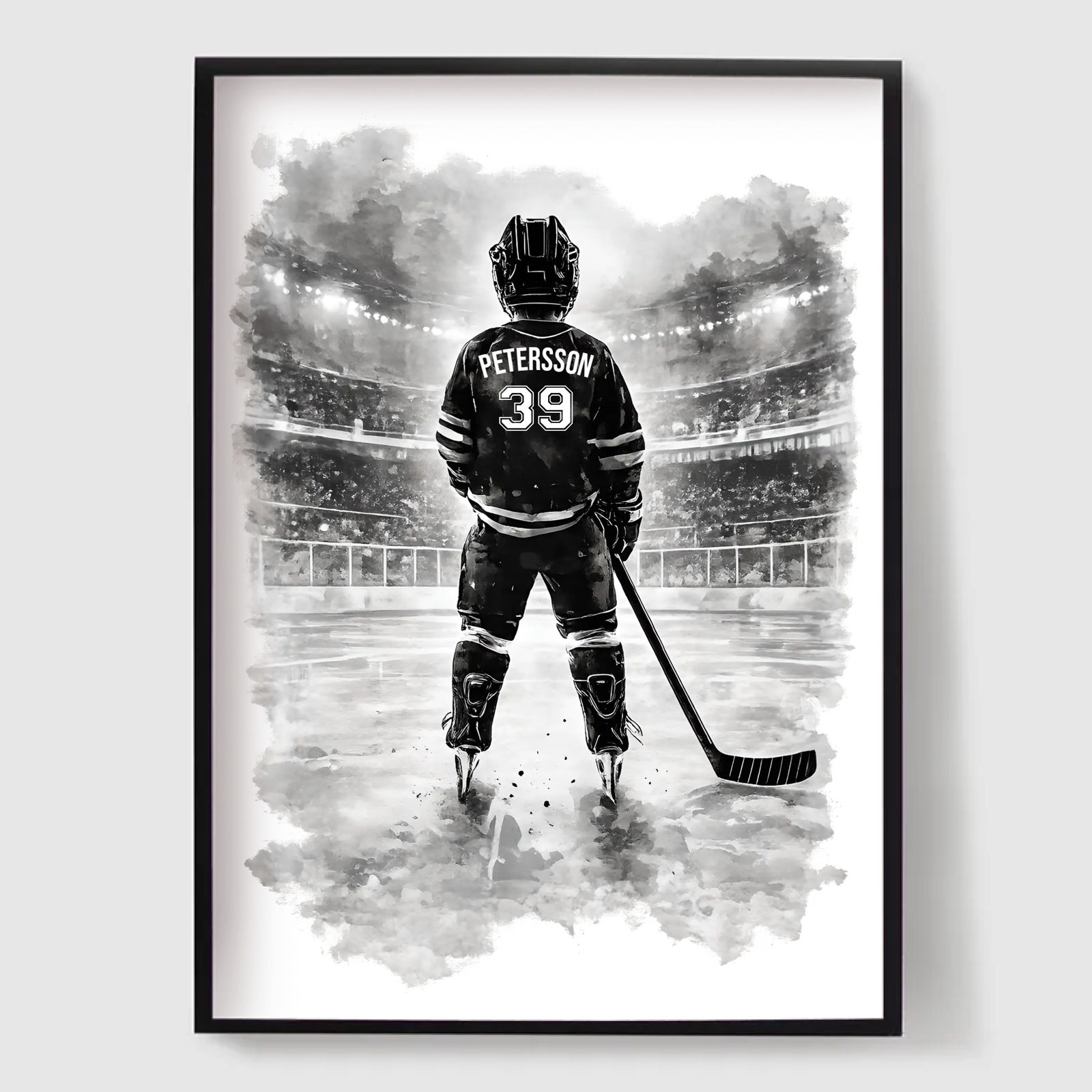 Personlig affisch - Svartvitt akvarellhockey